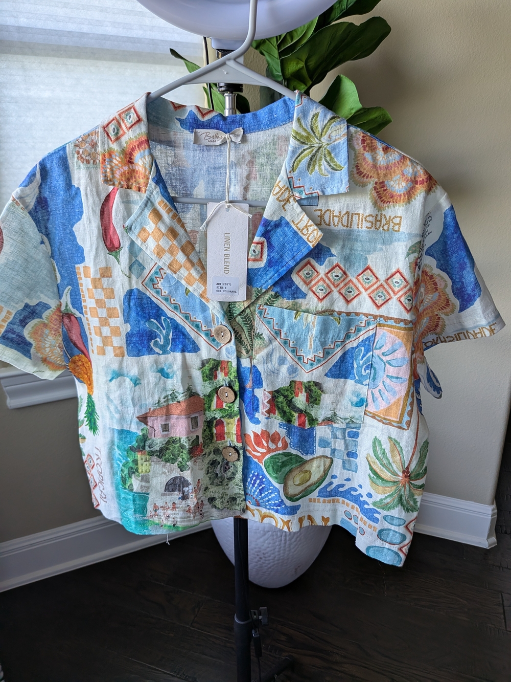 Bealls Relaxed Printed Button-Up Shirt — Multicolor Tropical Art Print
